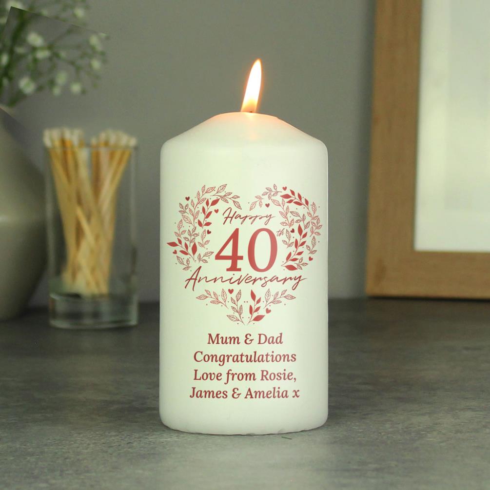 Personalised 40th Ruby Wedding Anniversary Pillar Candle Extra Image 1